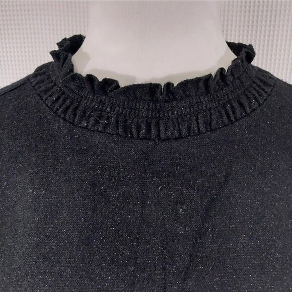 TALBOTS PETITE! BLACK W/SUBTLE BLACK SHIMMER METALLIC VELVET NECK SWEATER! SZ SP - Picture 5 of 9